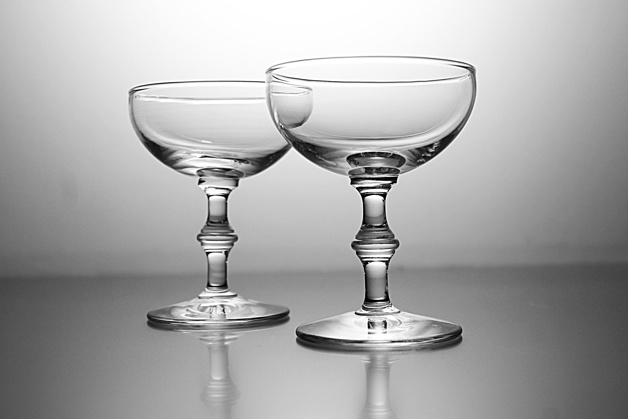 Champagne Coupes, Libbey Tall Sherbets, Set of 2, Clear Glass