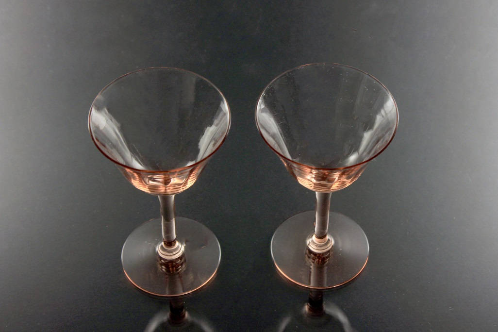 Pink Cordial Glasses, Optic Paneled, Depression Glass, Cocktail Glasses