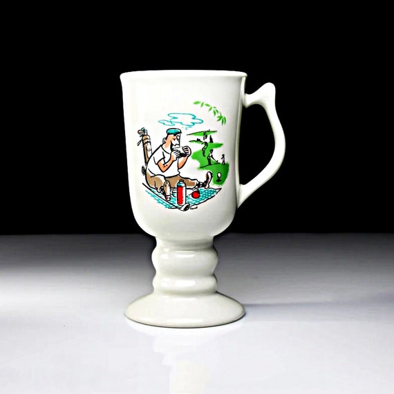 Hall Irish Coffee Mug, Golfer Picnic, White, Coffee Cup, Golf Lovers Gift, 8 Ounce