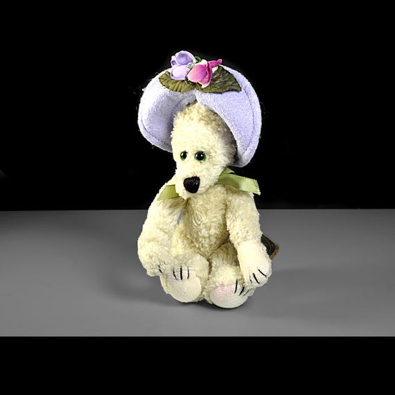 Vintage Boyd's Bears Twila Plush Bear, 7 Inch, Purple Floral Bonnet Original Tag