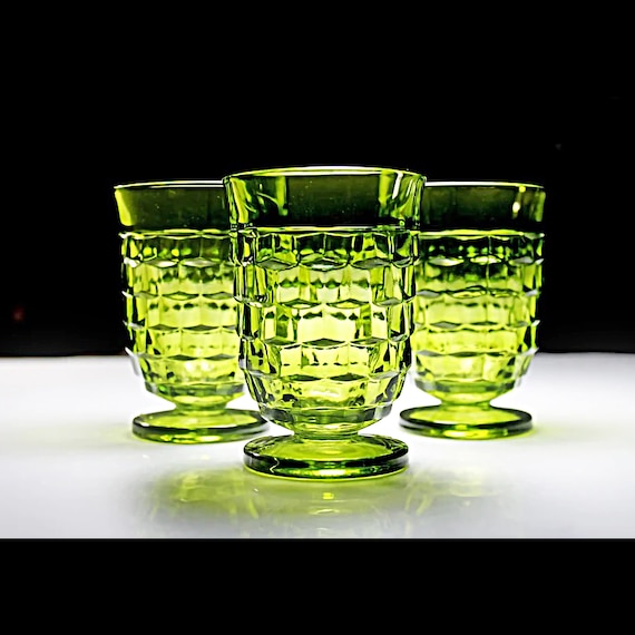 Avocado Juice Glasses, Whitehall by Colony, Set of 3, Cube Design