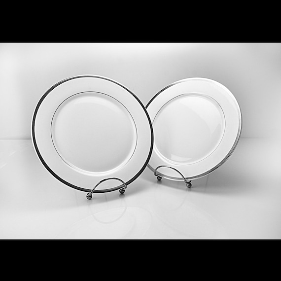 Spode Silver Eternity Salad Plates, Set of 2, 8 Inch, Bone China with Platinum Trim