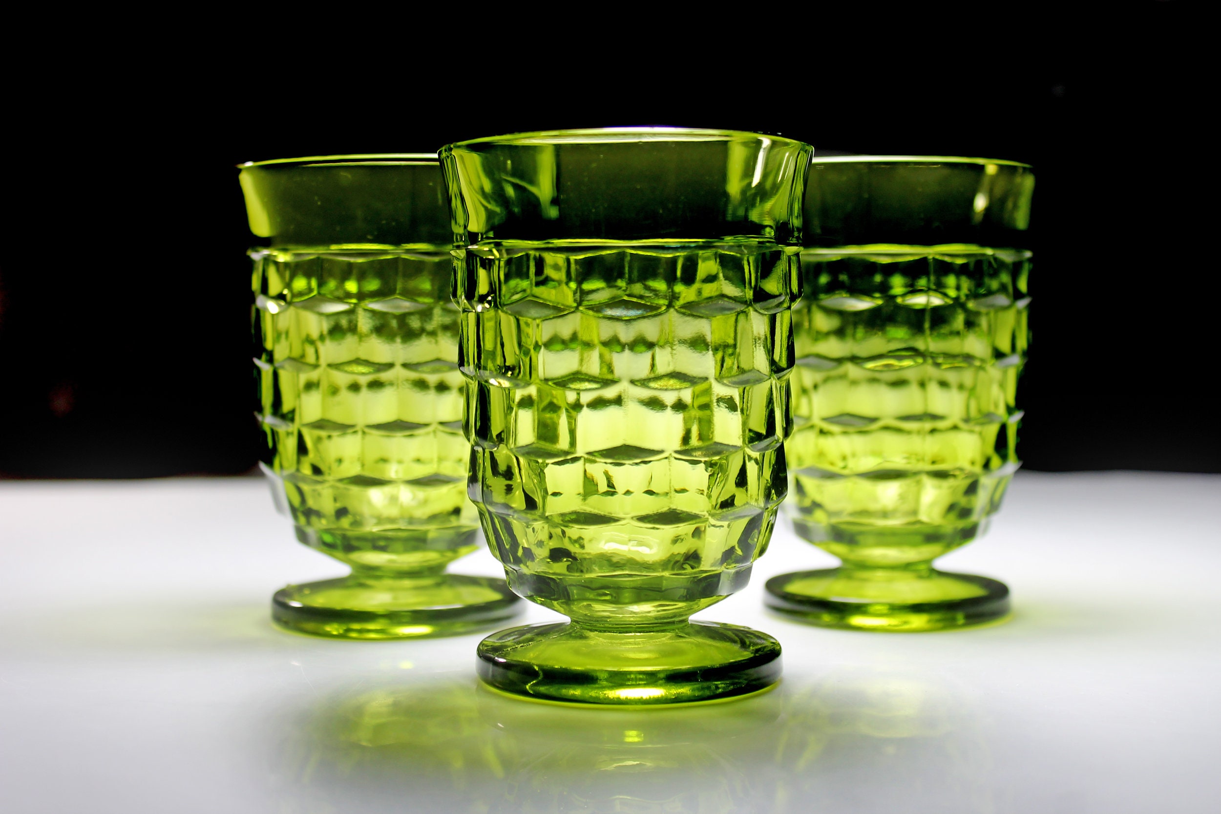 Avocado Juice Glasses, Whitehall by Colony, Set of 3, Cube Design