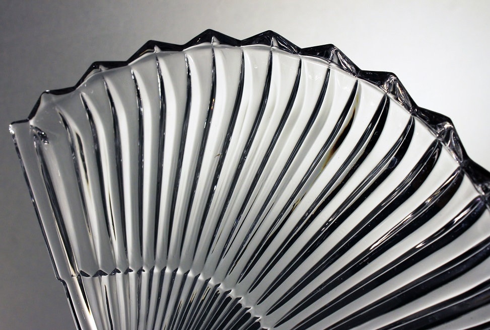 Fan Shaped Tray, Wright Glass, Ribbed Pattern, Pressed Glass, Serving