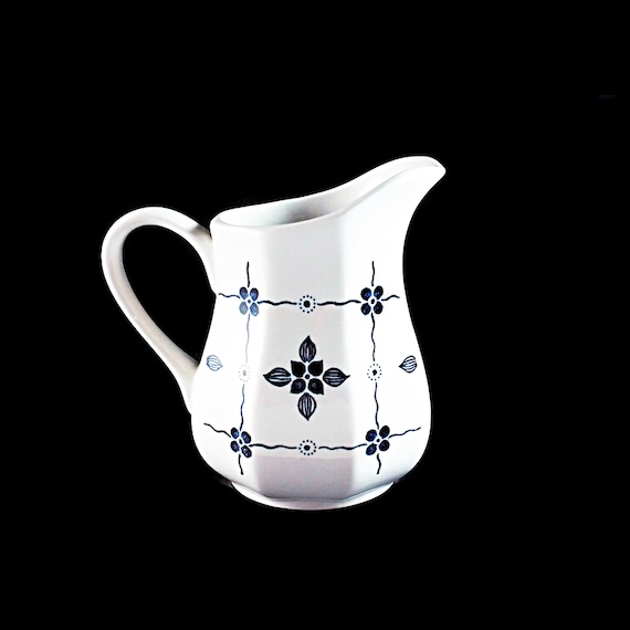 Creamer, J & G Meakin, Homespun, Ironstone, Blue Floral and Squares, Octagon, Pitcher