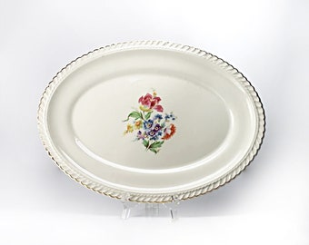 Oval Platter, Harker Pottery Co, 13 Inch, Floral Center, 22K Gold Trim, Fine China