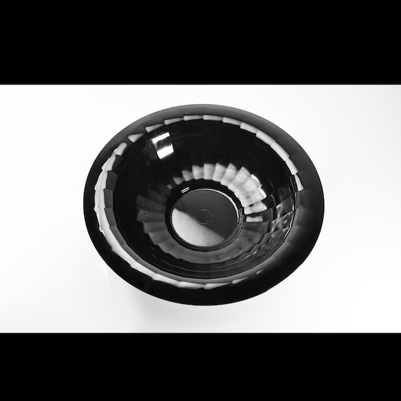 Black Amethyst Glass Console Bowl – Paneled Footed Depression-Era Decor
