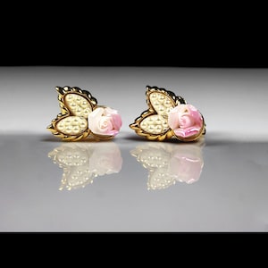 Avon Rose Blossom Earrings, Clip-On, Gold Tone, Womens Gift