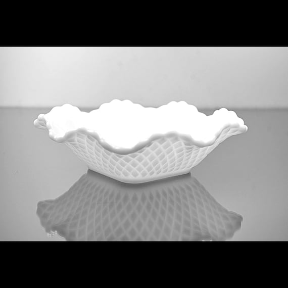 Vintage Smith Glass Square Milk Glass Diamond Bowl