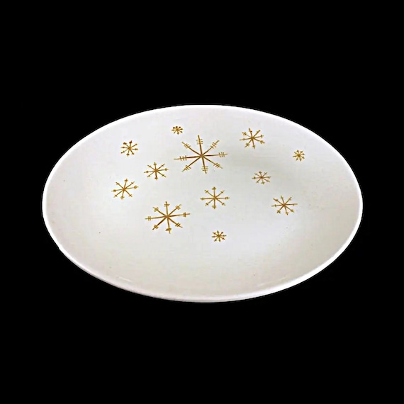 Oval Platter, Royal China (USA), Crystal Pattern, Gold Star Design, White and Gold, 13-Inch