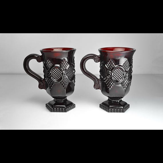 Vintage Ruby Cape Cod Avon Glass Mugs, Set of 2