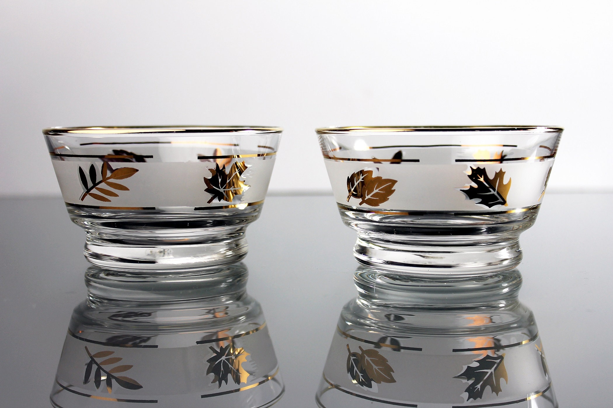 Libbey Glass Company, Golden Foliage Oyster or Fruit Cocktail Bowls