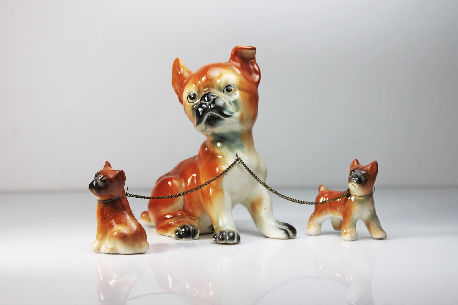 Dog and Puppies Figurine Sonsco Japan Dogs on Chains Boxer Etsy