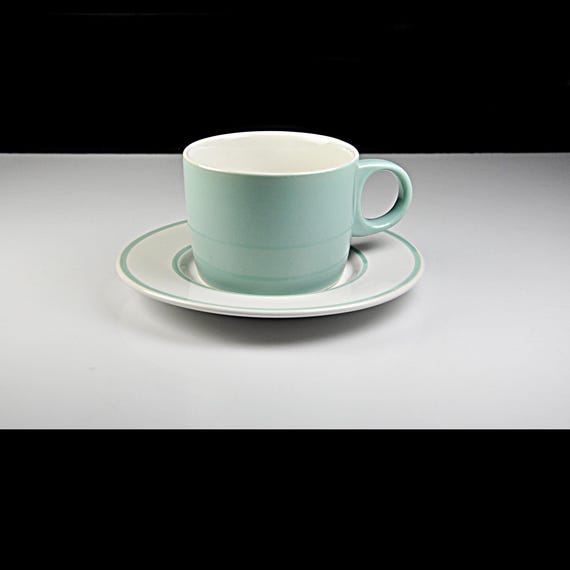 Stoneware Cup and Saucer Set – Aqua and White, Made in Thailand