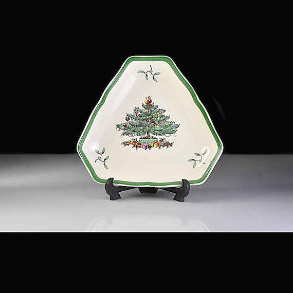 Spode Christmas Tree Triangular Tray, England S3324, Holiday Candy Dish With Box