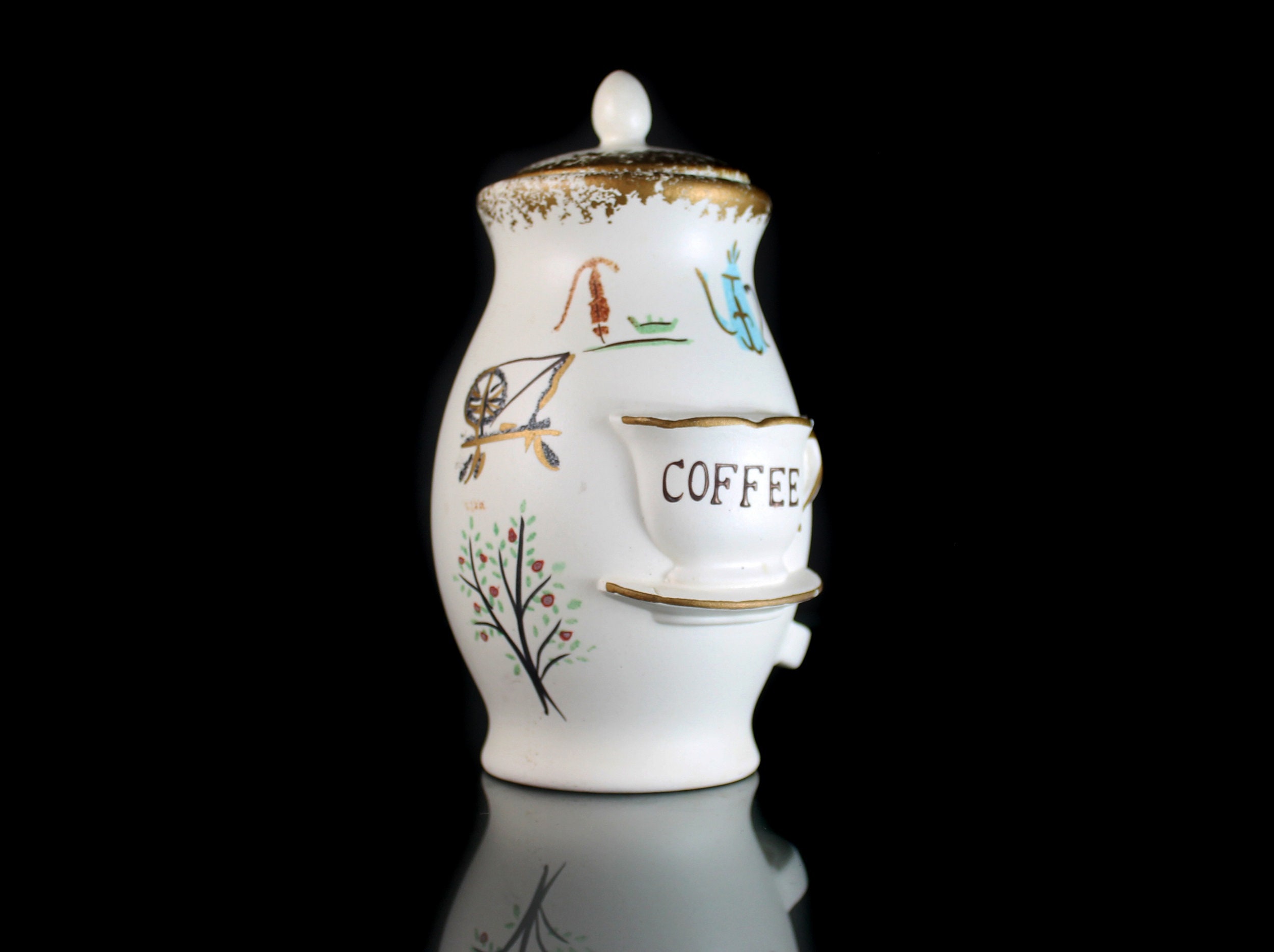 Instant Coffee Jar, Coffee Canister, Embossed, Porcelain, Container