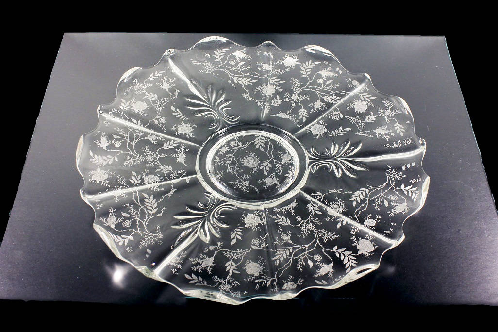 Fostoria, Baroque Torte Plate, Chintz Pattern, Etched Glass, Scalloped