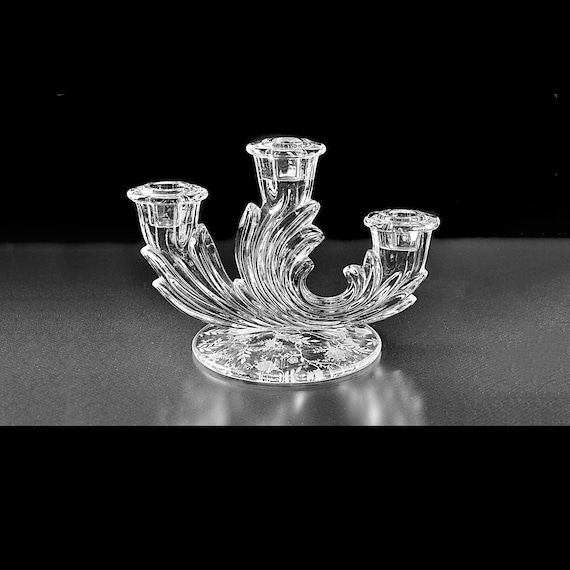 Fostoria Chintz 3-Light Candlestick - Elegant Mid-Century Glass Decor