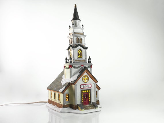 Lighted Christmas Church, Large, 15 Inch, Ceramic, Christmas Decor, Holiday Ornament