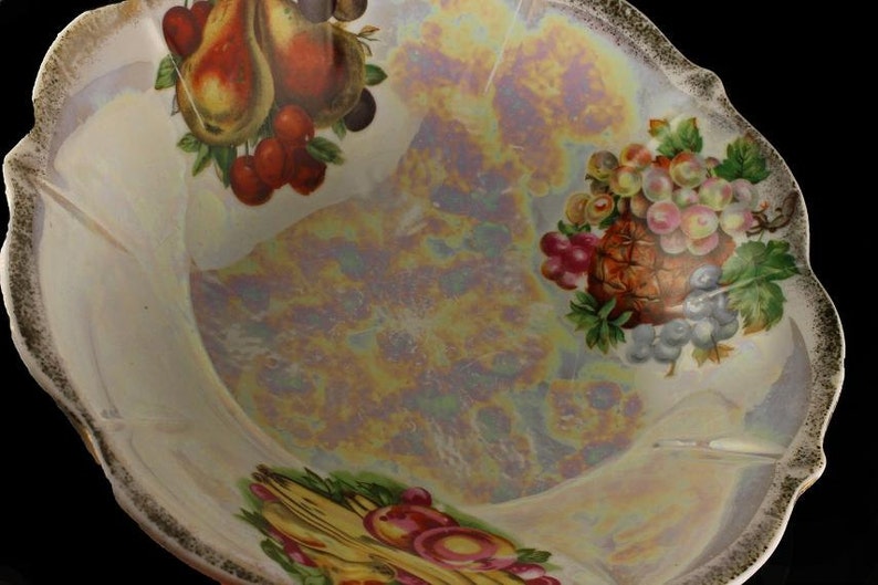 8 Inch Iridescent Opalescent Porcelain Fruit Bowl Fruit Pattern Lusterware