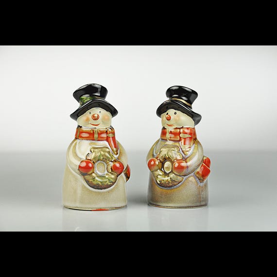 Ceramic Snowman Salt and Pepper Shakers - Hand-Painted Glazed Christmas Décor - Holiday Tabletop Collectibles - Made in China