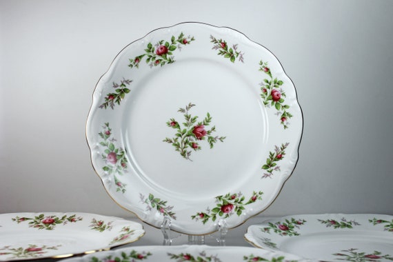 Dinner Plates, Johann Haviland, Moss Rose, Bavarian Backstamp, Floral Pattern, Set of Four, Fine China