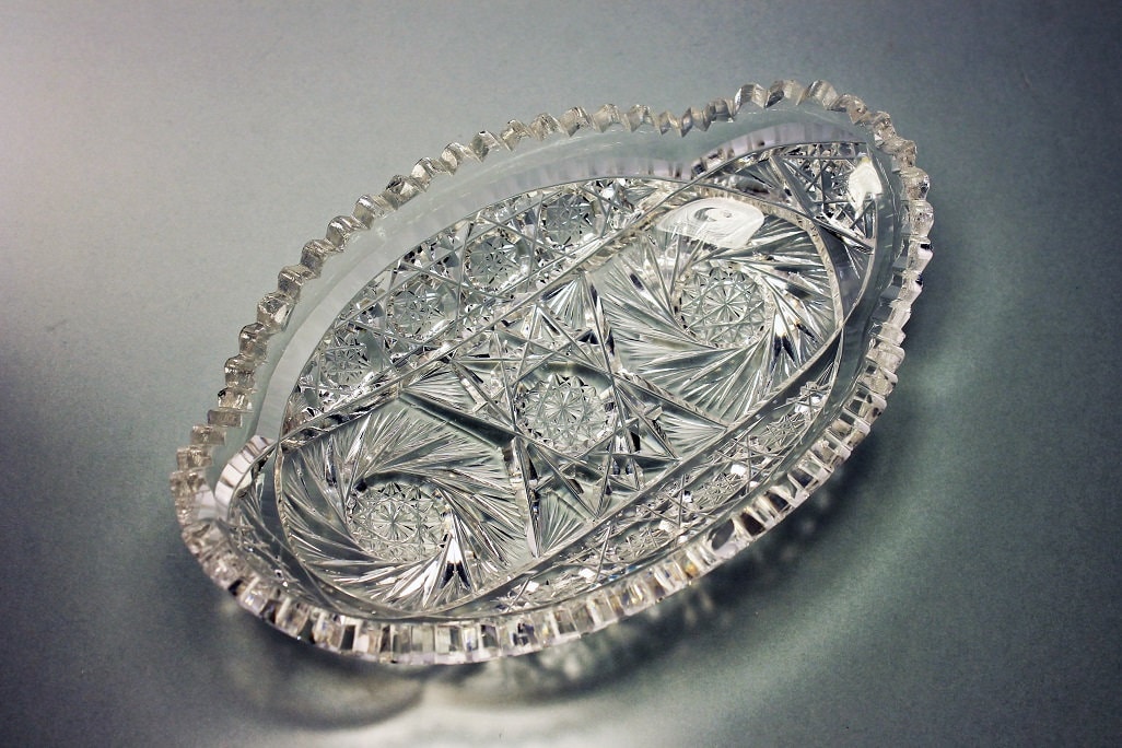 American Brilliant, Crystal Relish Dish, Antique, Oval, Cut Glass