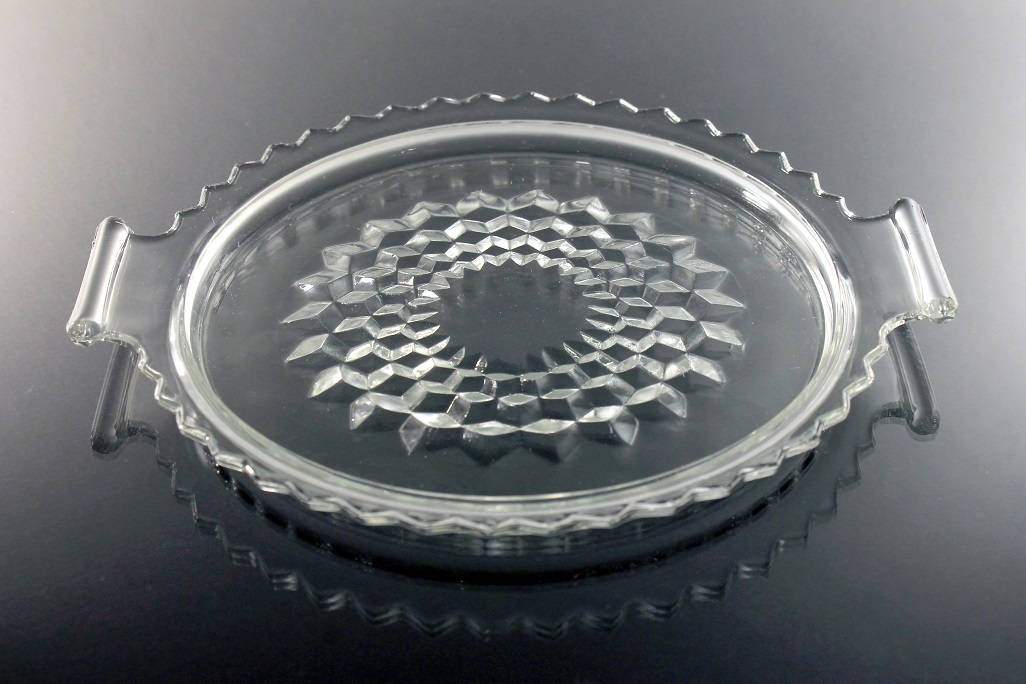 Handled Tray, Glass, Cube Clear, Clear Depression Glass