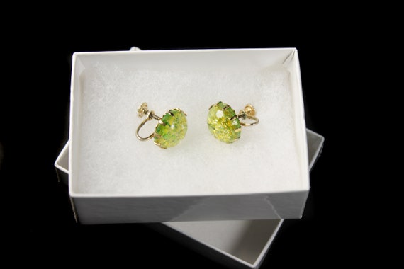 Dichroic Glass Earrings, Screw Back, Yellow/Green… - image 2
