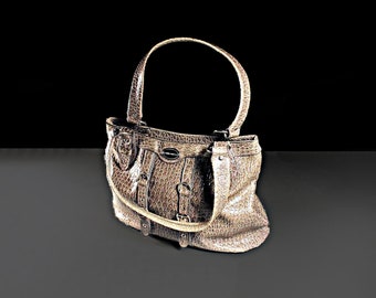 Shoulder Bag, Nine West, Tote Bag, Faux Leather, Faux Crocodile, Grayish Brown, Double Handled, Like New