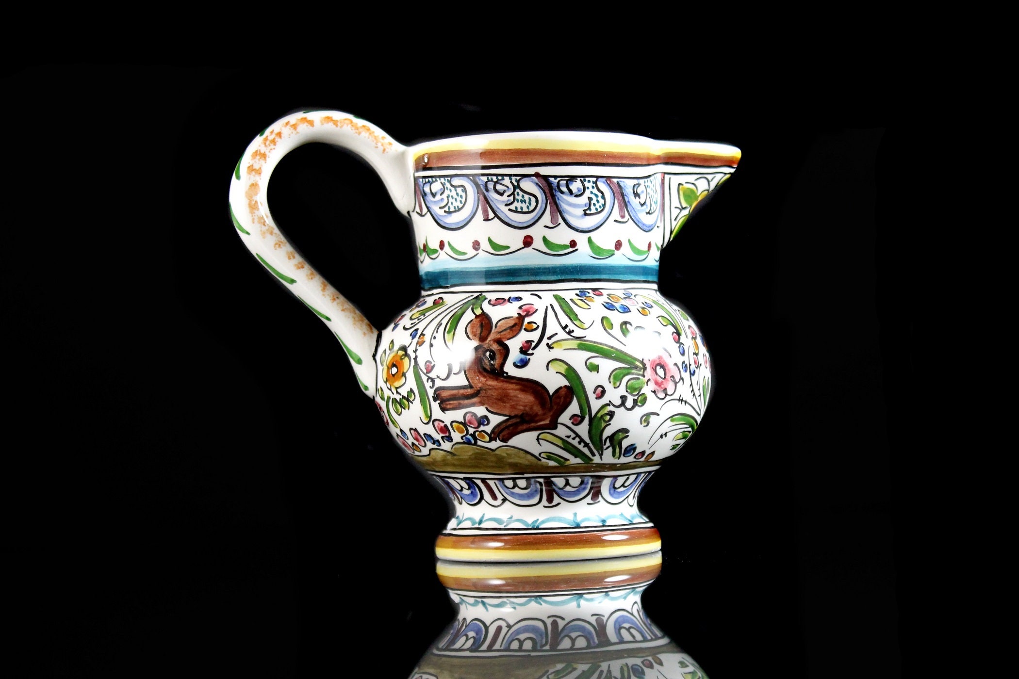 Coimbra Portuguese Pitcher, Ceramic, Multicolored, Decorative Jug, Hand