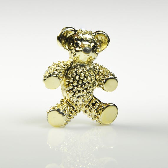 Tiny Gold-Tone Teddy Bear Lapel Pin – Unmarked Costume Jewelry – Whimsical Accessory – Excellent Condition