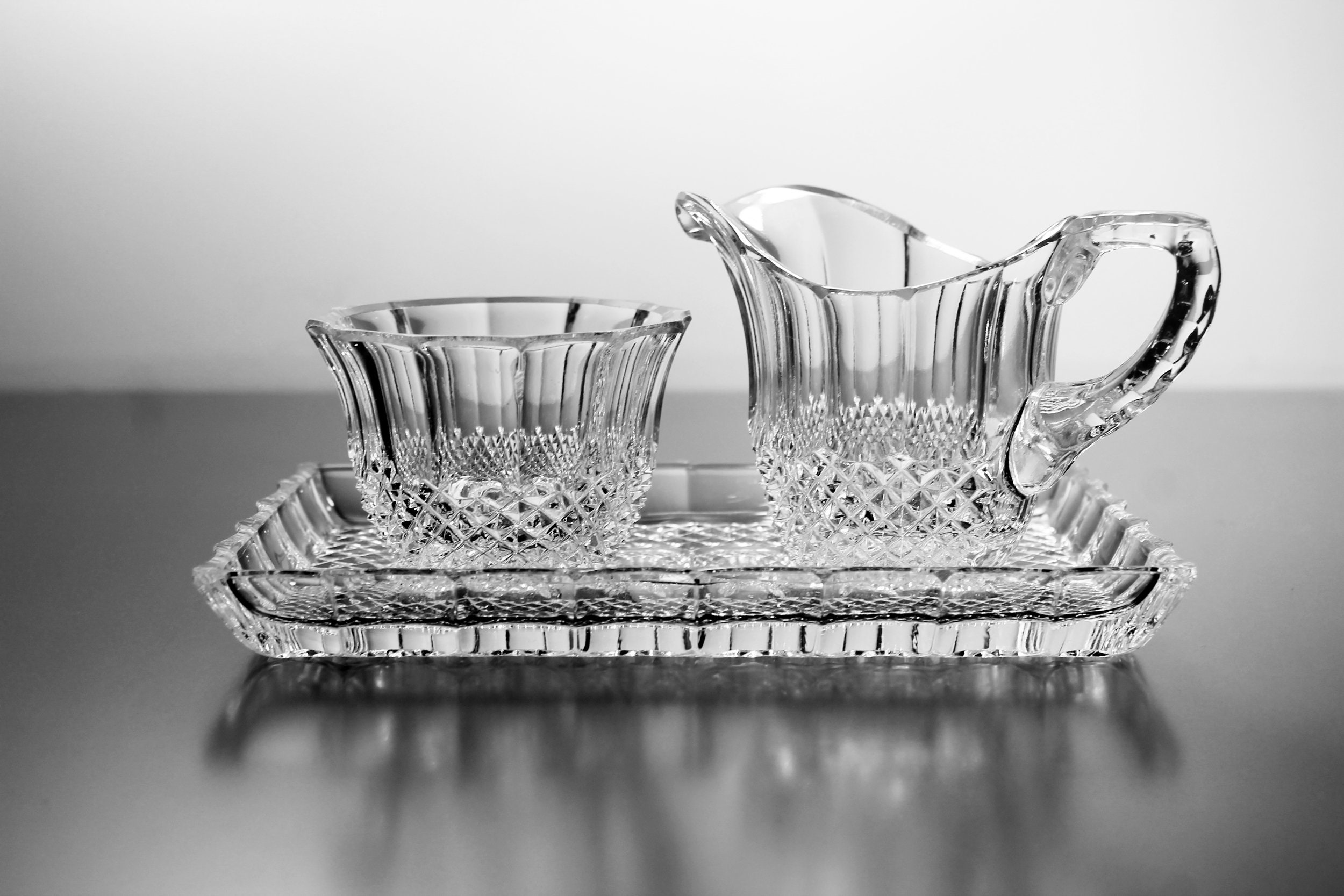 Crystal Sugar, Creamer and Tray, Tritschler Winterhalder, Made in West