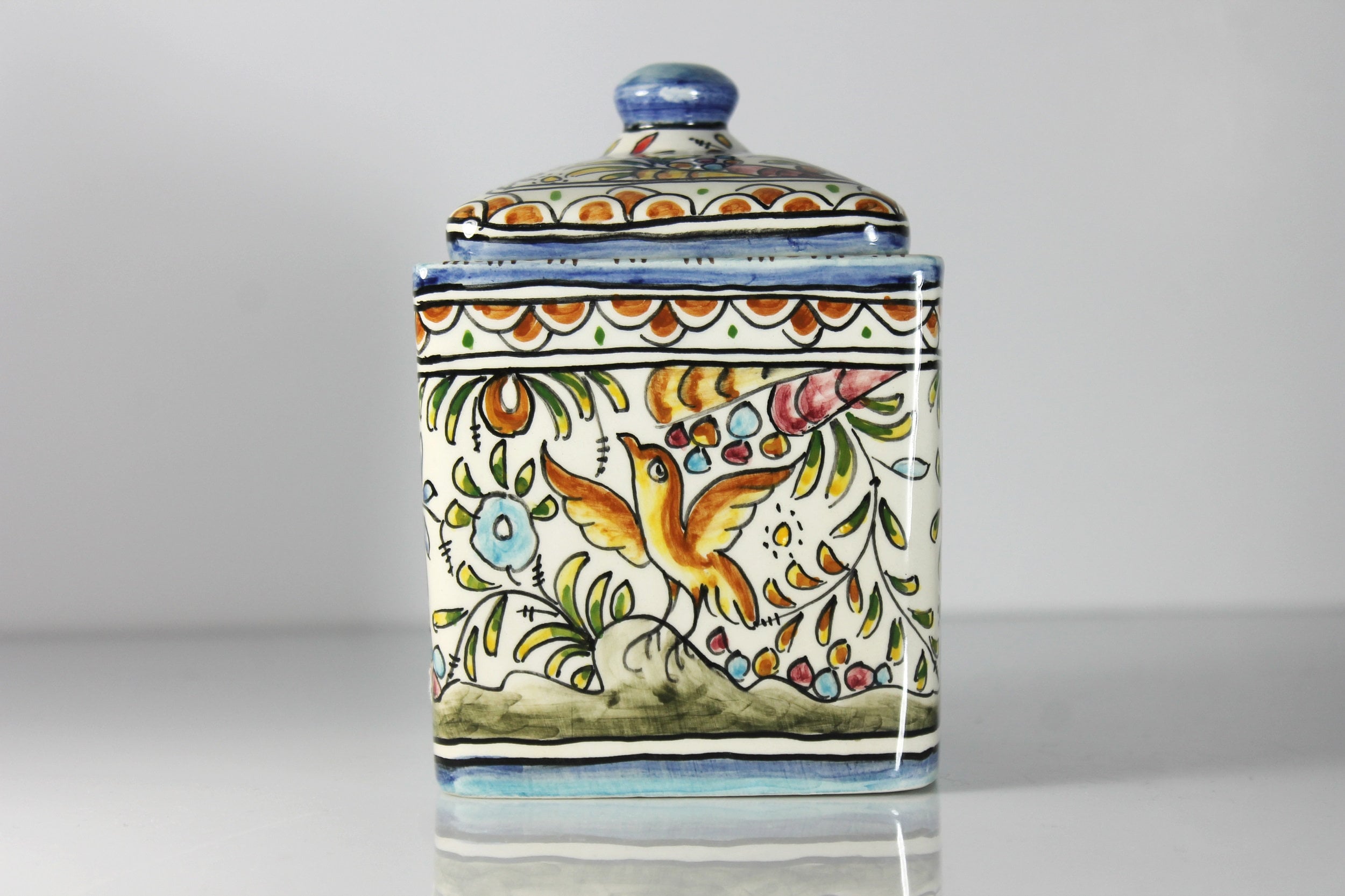Coimbra Portuguese Covered Jar, Ceramic, Multicolored, Decorative Jar