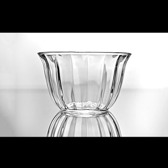 Clear Ribbed Glass Dessert Bowl – Flared Edge, Pressed Glass Serving Bowl