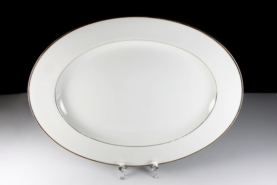 Oval Platter, Johann Haviland, Golden Band, Bavaria, 15 Inch, White and Gold, Fine China