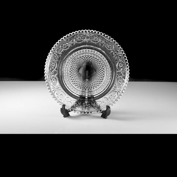 Bread & Butter Plate, KIG Indonesia, Trellis Pattern, Clear Sandwich Glass