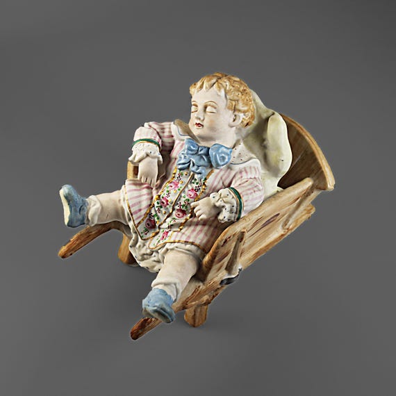 Ardalt Lenwile China Figurine – Sleeping Toddler in Wheelbarrow – Hand Painted Japan – No. 6378 – Porcelain Collectible