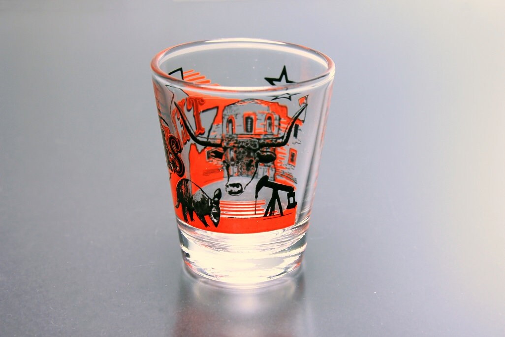 Souvenir Shot Glass, Texas, State Design, Red and Black, Clear Glass
