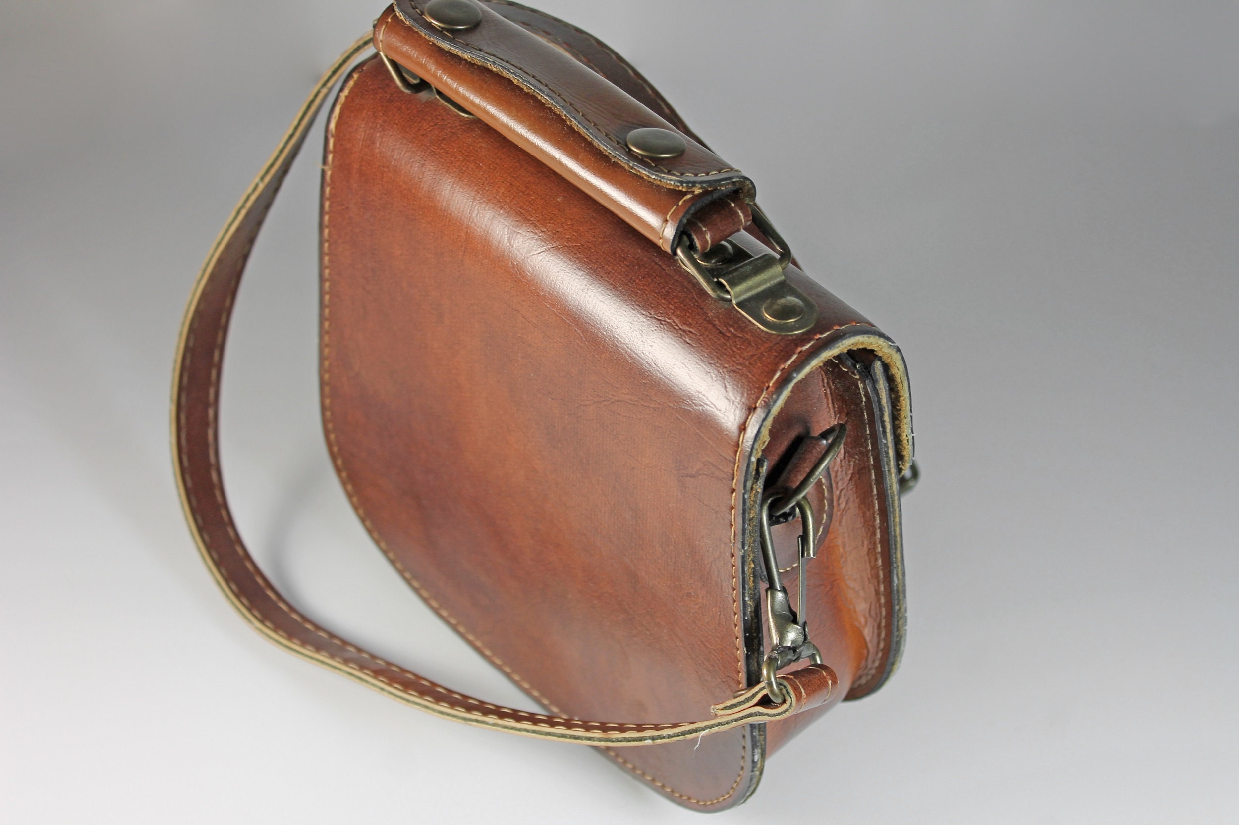 Brown Leather Saddle Bag, Shoulder Bag, Top Handle, Brass Hardware