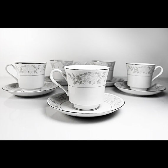 Cups and Saucers, Fine China of Japan, Adele, Floral, Set of 5