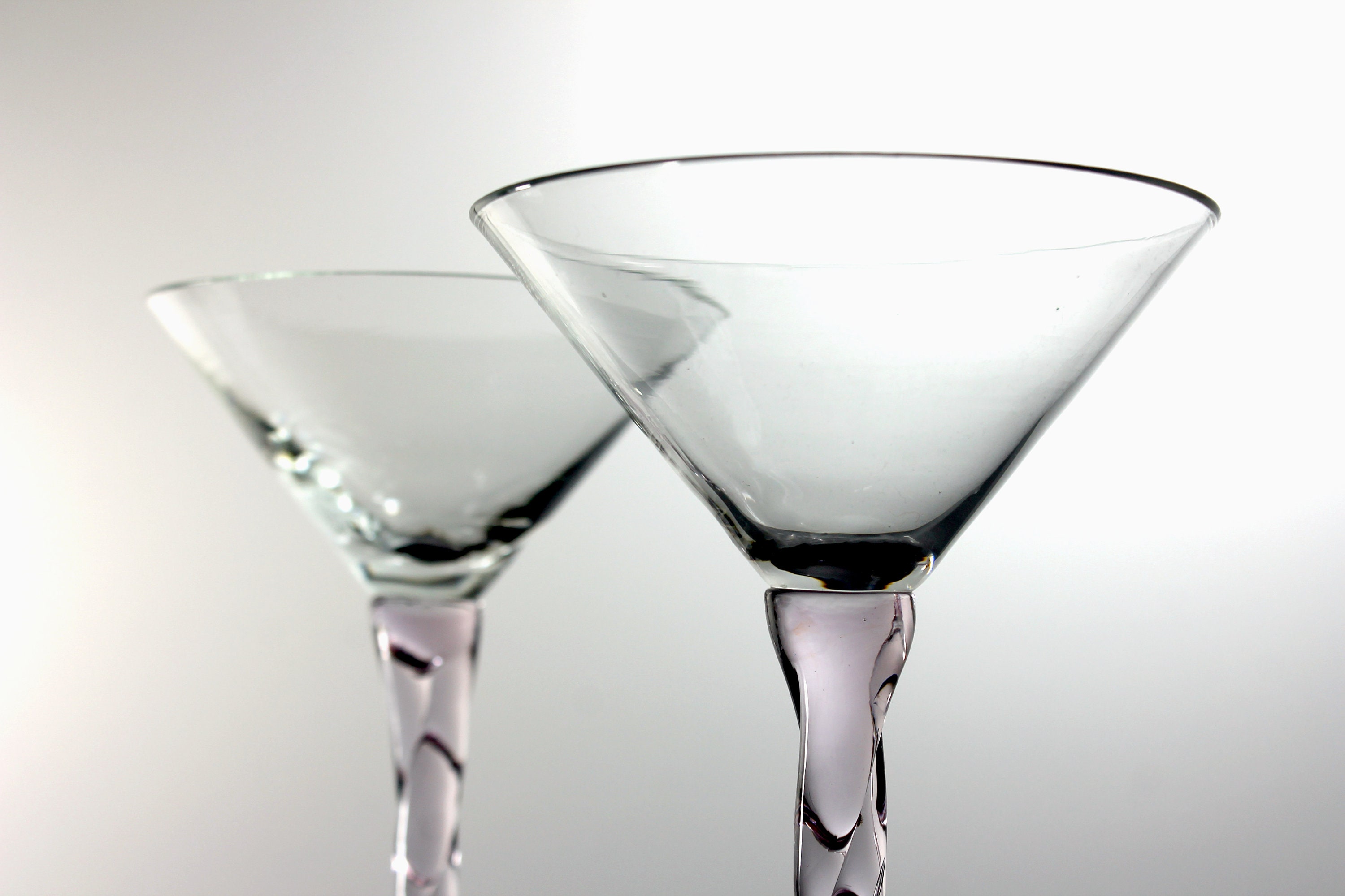 Tall Martini Glasses, Pink Twisted Stem, Set of 2, Handblown, Barware