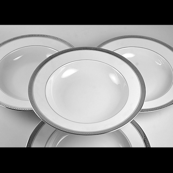 Continental China Duchess Soup Bowls, Platinum Trim, Set of 4