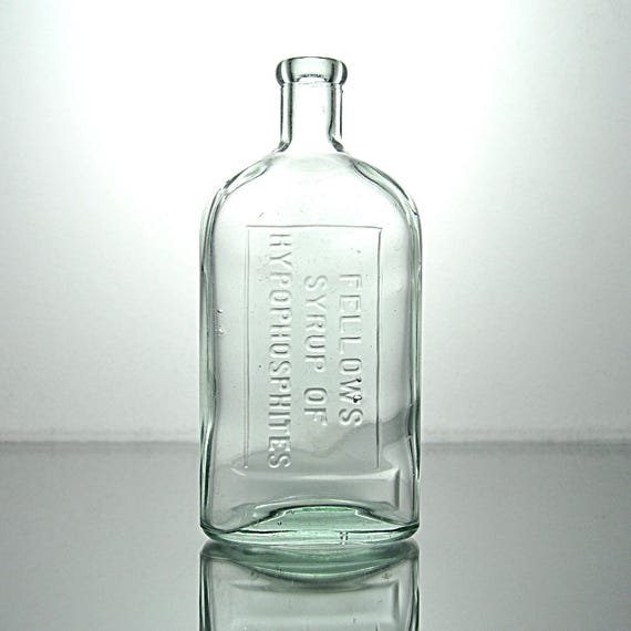 Antique Fellows Syrup of Hypophosphites Aqua Medicine Bottle, 1910s Embossed Patent Medicine
