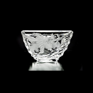 FTD Lead Crystal Bowl – Made in West Germany – Floral Etched Giftware – Heavy Display or Candy Dish