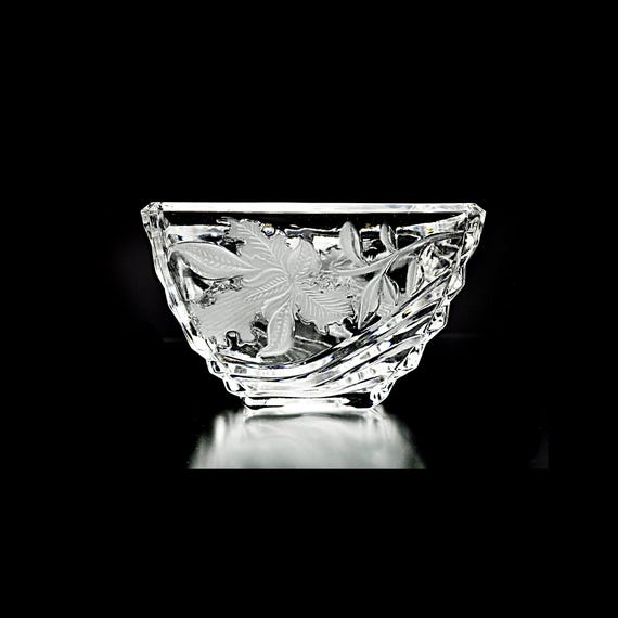 FTD Lead Crystal Bowl – Made in West Germany – Floral Etched Giftware – Heavy Display or Candy Dish