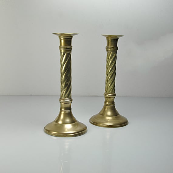 Vintage Solid Brass Candlesticks Pair, Made in India, Twisted Column Candle Holders