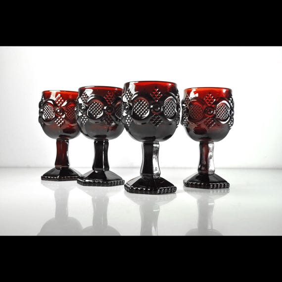 Vintage Avon Cape Cod Ruby Red Wine Glasses – Set of Four
