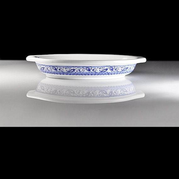 Oval Au Gratin Bowl, Abbiamo Tutto Italian Porcelain, White and Blue China