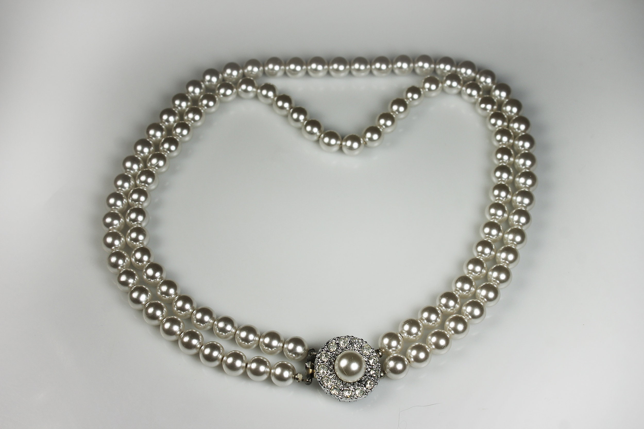 Jarin Faux Pearl Necklace, Double Strand, Faux Pear and Clear